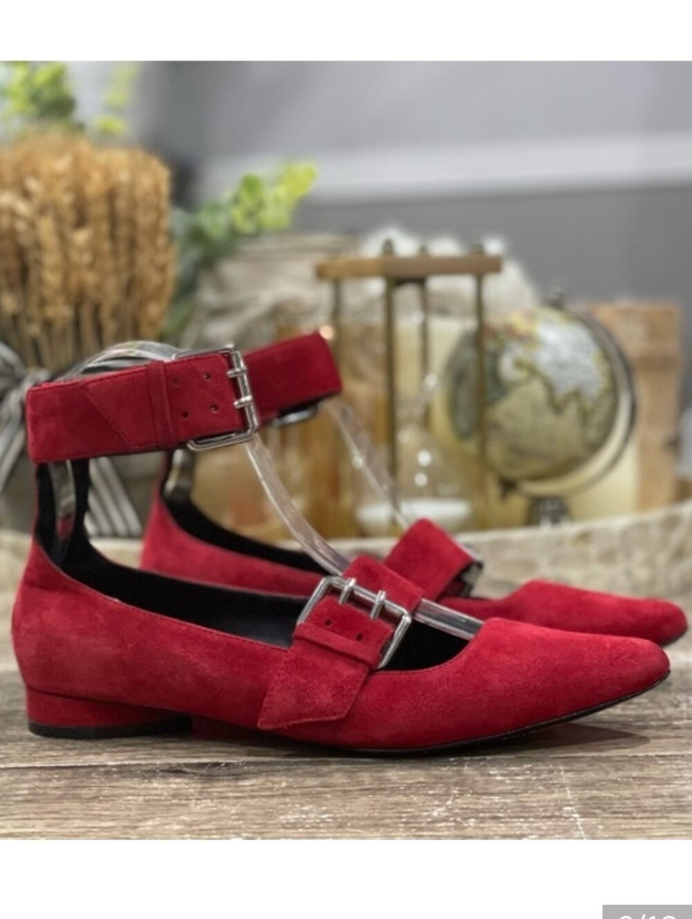 Opening Ceremony Suede Fletcher Buckle Flat Red Suede MaryJane 39 - Picture 2 of 10
